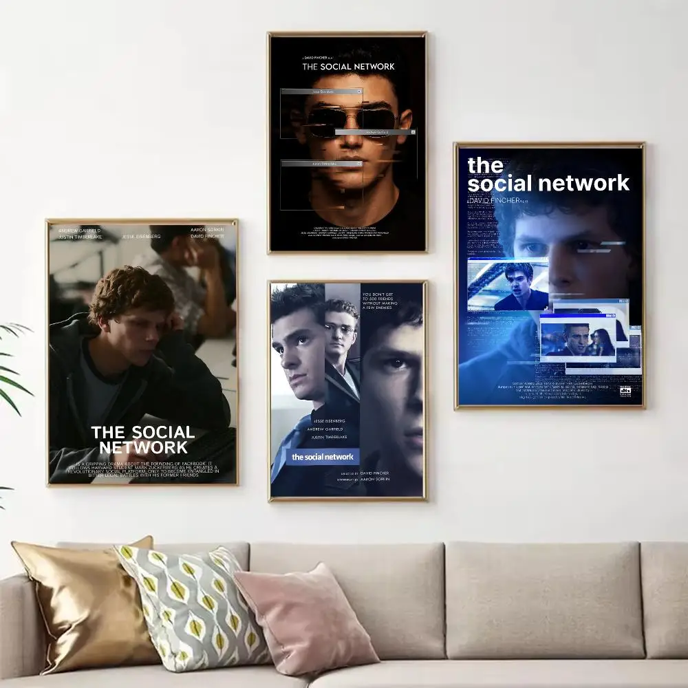 Classic Movie The Social Network Poster Chic Art Poster Self-Adhesive No Glue Residue for Bedroom Hallway