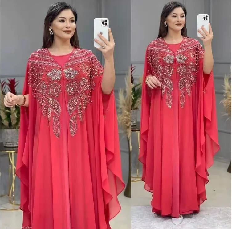 Mehrfarbige große Frauen Fledermaus Hemd Kleid Dubai Luxus afrikanische Robe Anbetung