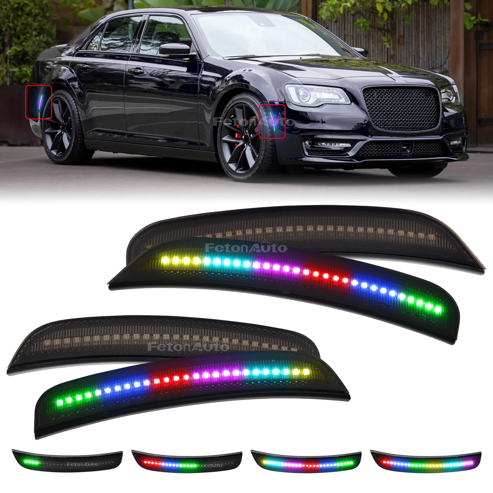 

Colorful Flowing Full LED Front Rear Bumper Light Side Marker Light For Chrysler 300 2015-2023