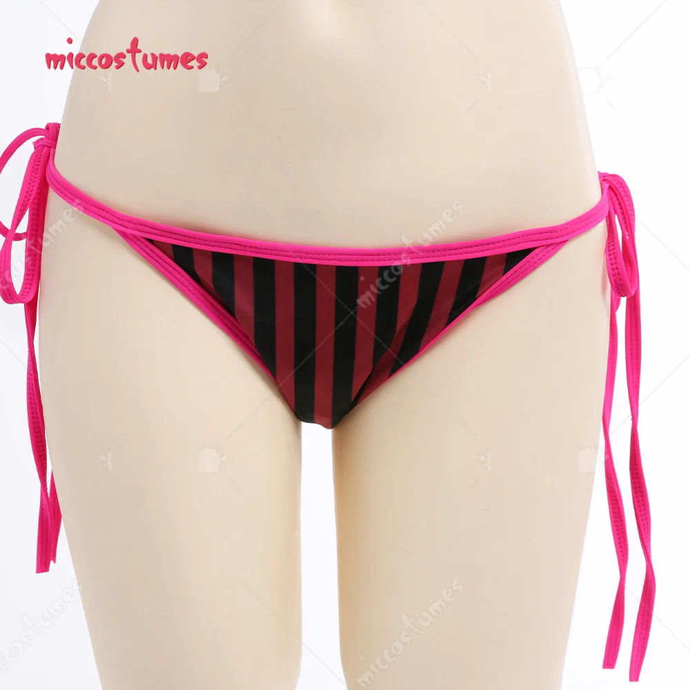 Women Two Piece Black Red Striped Swimsuit Lace Up Bikini Set Bathing Suit for Beach Pool