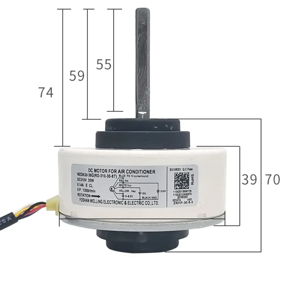 New For Midea Air Conditioner Indoor Unit DC Fan Motor WZDK30-38G DC310V 30W 1300r/min RD-310-30-8T Conditioning Parts