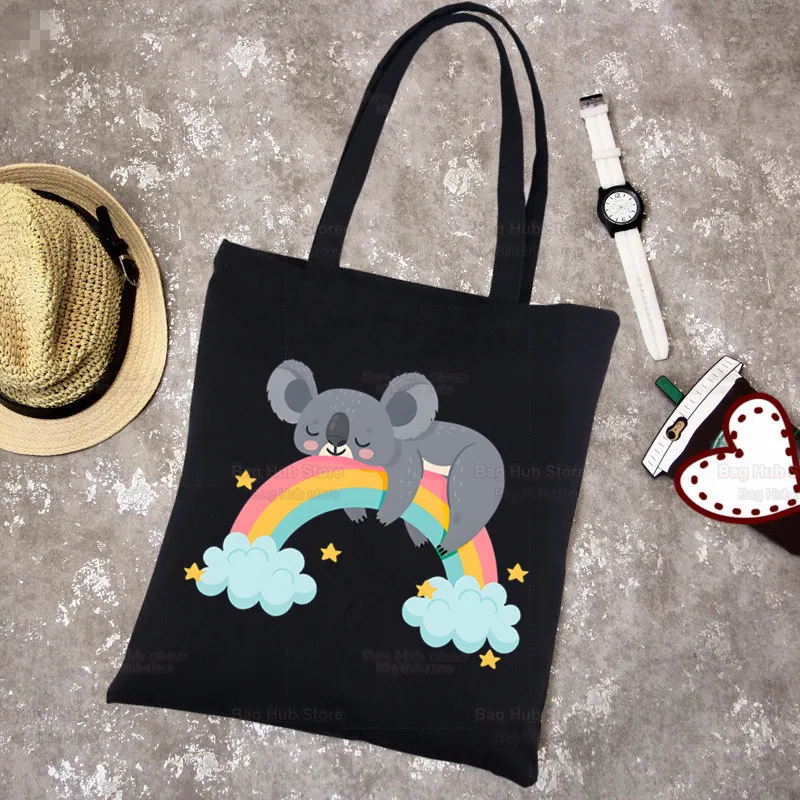 Koala Be My Eucalyptus Tree tela nera Simple Cartoon Cute Animal Shopping Bags Girls Fashion Life Casual Pacakge Hand Bag