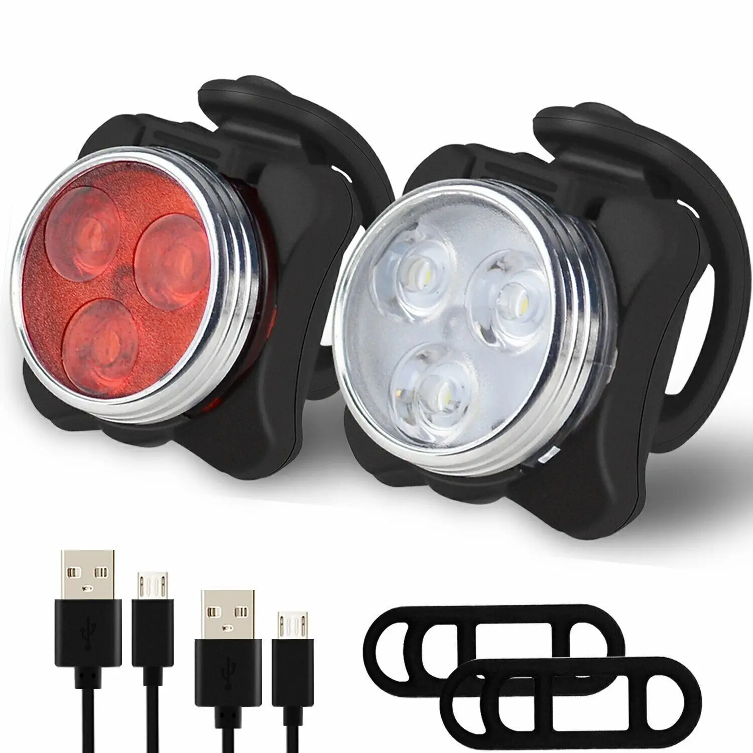 AliExpress USB Rechargeable 3 LED Night Bike Lights Set Front & Rear Mountain Bicycle Light