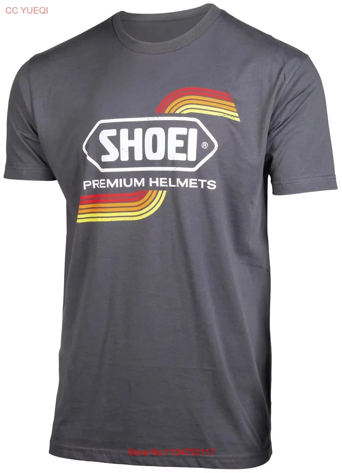 2026 Summer Shoei Logo TShirt Small Gray vintage Washed Breathable designer clothes Versatile Unisex Soft streetwear Comfortable