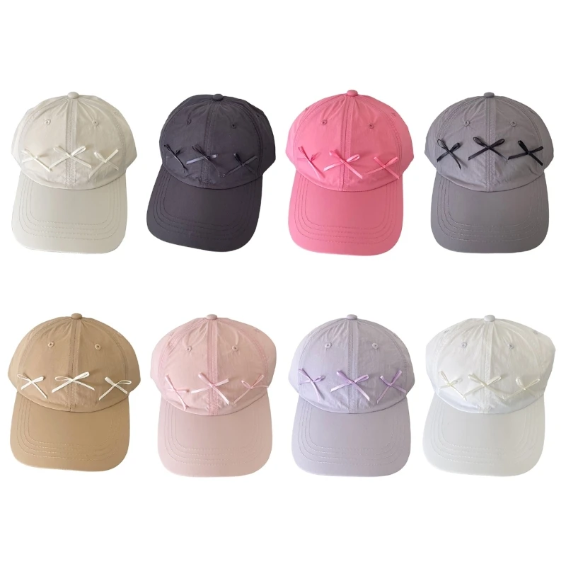 

50JB Delicate Ribbon Bowknot Baseball Hat Adjust Head Size Sun Hat Cycling Climbing Travel Visor Hat for Girl Woman Sunproof