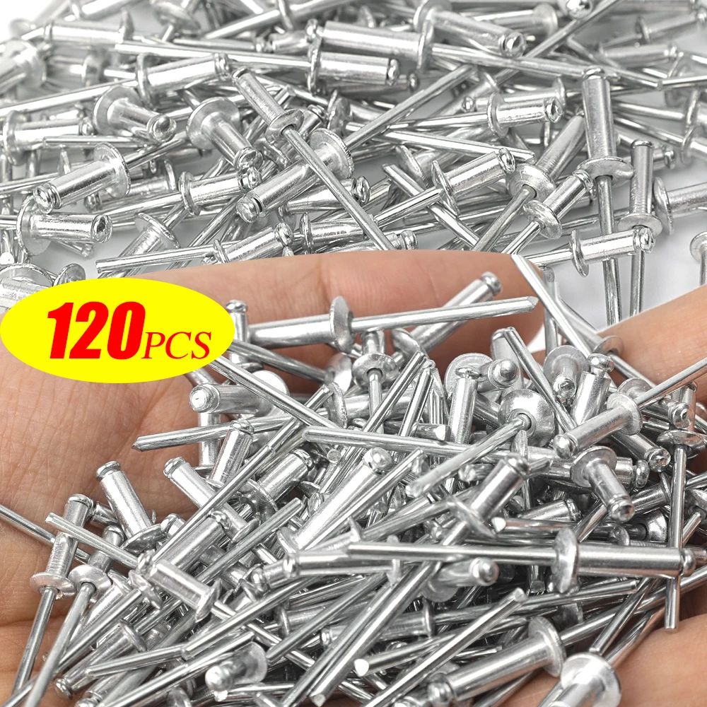 120Pcs Aluminum Blind Rivet Set Large Flange Blind Rivets for Furniture Repair DIY Projects Metalwork Fastener Home Hardware