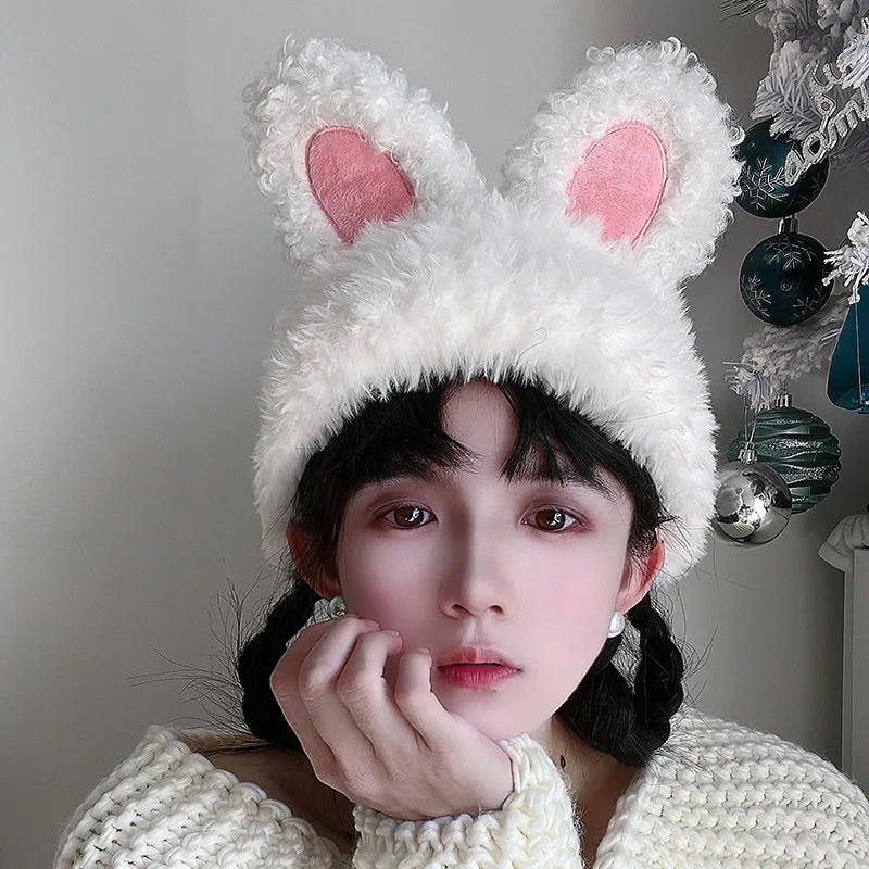 Autumn and winter new three-dimensional rabbit ear woolen hat for women sweet and versatile with a knitted and thickened s2