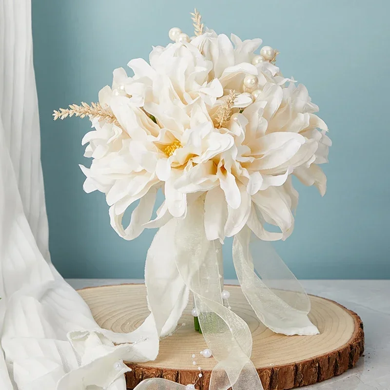 Bouquet de fleurs Nunlia pour patients de mariage, perle de ruban, style bohème, extérieur, jour de Léon, accessoires de photographie de mariage, 1 pièce