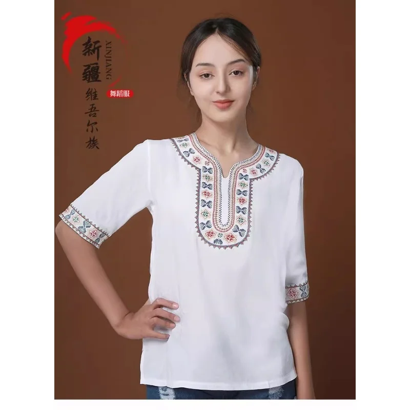 Top de manga corta de minoría bordado Uygur de Xinjiang de China