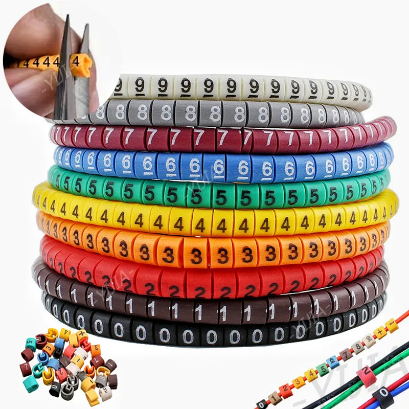 

Waterproof Cable Wire Marker Cable Sleeves 0 to 9 For Cable Size 0.75/1.5/2.5mm2 Colorful Network Line Label Wiring Accessories