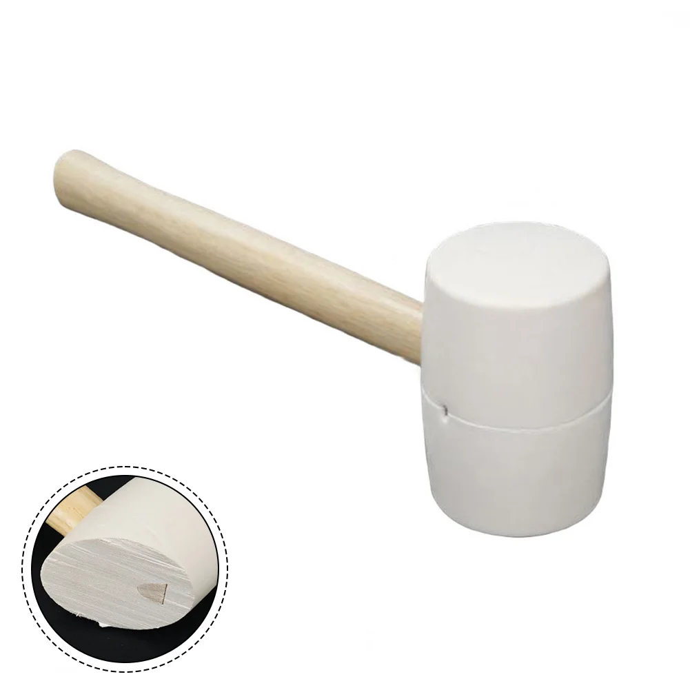 White Solid Rubber Mallet Hammer With Wood Handle Weight 1050g For Flooring Woodworking Non Marking Hammer