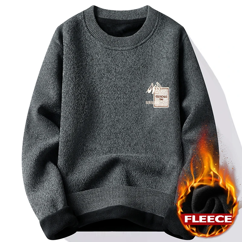 Autumn Winter Fashion Sweater Men's Round Neck Pullovers Fleece Thick Warm Jumpers Pattern Patchworked Men's Clothes