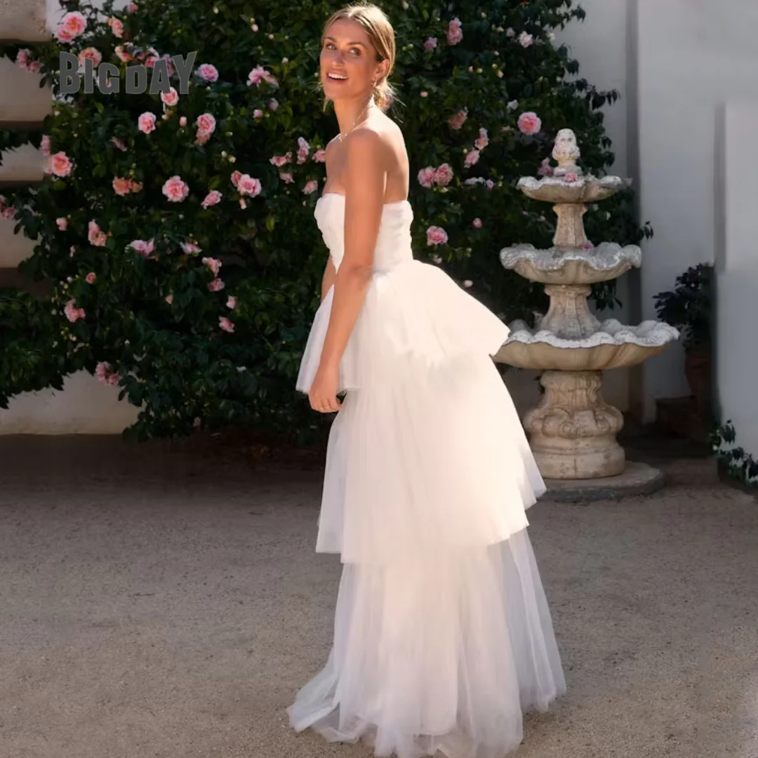 Robe de mariée en tulle sans bretelles pour femme, ligne A, train de cour, sur mesure, exquis, 2024