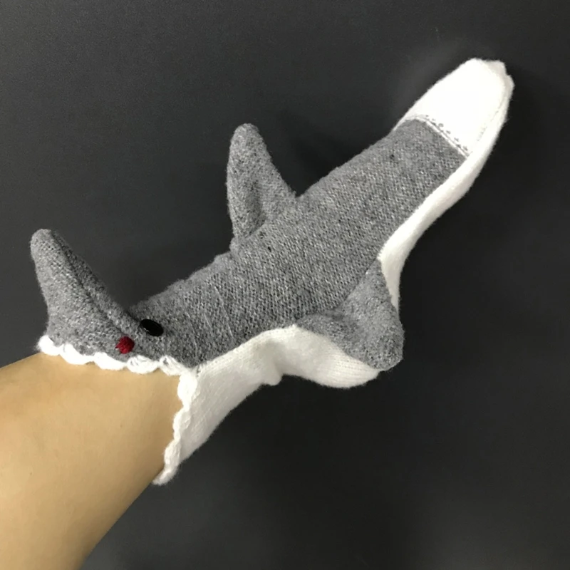 Meias desenho animado malha engraçadas meias chinelo animal com mordida tubarão cinza 3D