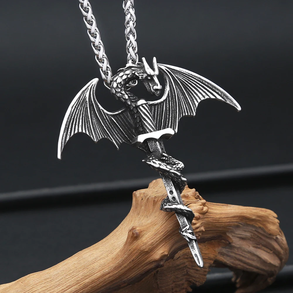 New Vintage Pterodactyl Holy Sword Shape Pendant Necklace St