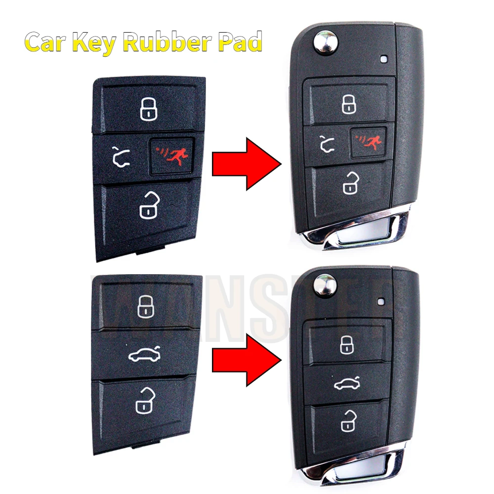 3 4 Button Pad Replacement Car Key Rubber Fob for Volkswagen VW Golf 4 5 7 MK7 Tiguan for Skoda Octavia A7 Seat Leon Ibiza Altea