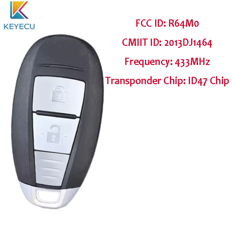 

KEYECU Smart Remote Car Key Fob for Suzuki Vitara 2016 - 2019+ 2013DJ1464 P/N: 37172-54P01 37172-54P02 R64M0 433Mhz ID47 2B