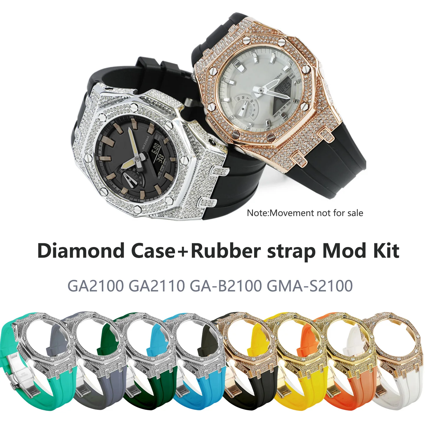 

Mod Kit for Casioak GA2100 2110 B2100 Stainless Steel Diamond Case Rubber Strap Modification Kit Casioak GMAS2100 Metal Bezel