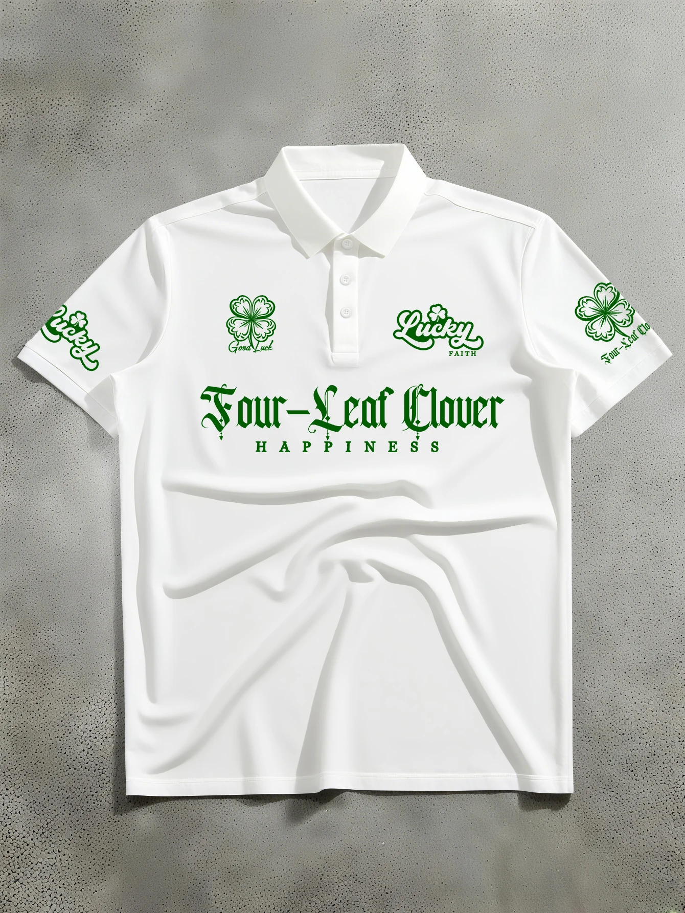 Men's Fashion Printed Polo Shirt, St. Patrick's Day Four-Leaf Clover Pattern, Loose Fit Lapel Neck Casual Streetwear Top