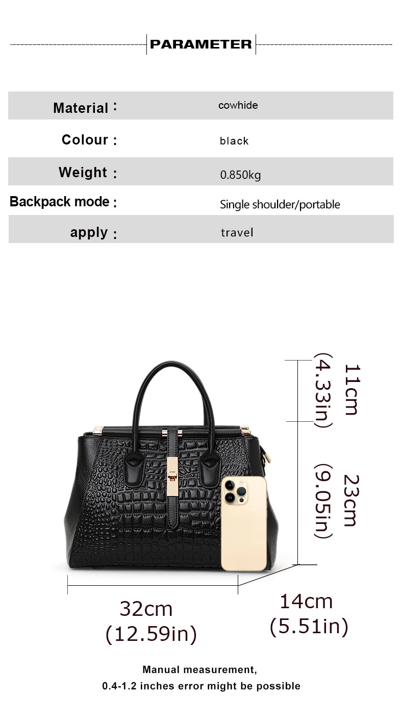 Aidrani Damenhandtasche aus echtem Leder, modisches Krokodilmuster-Design, hochwertige Luxus-Rindsledertasche mit großem Fassungsvermögen – Detail 5