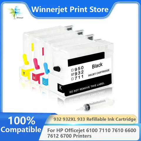 WINNERJET 932 932XL 933 Cartuccia d'inchiostro ricaricabile compatibile per stampanti HP Officejet 6100 7110 7610 6600 7612 6700 con chip