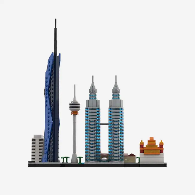 Klocki MOC Budynki Kuala Lumpur Skyline Model Architektura Ekspozycja Składanie Klocków Kolekcja Edukacyjna Dekoracja Biurka Prezenty