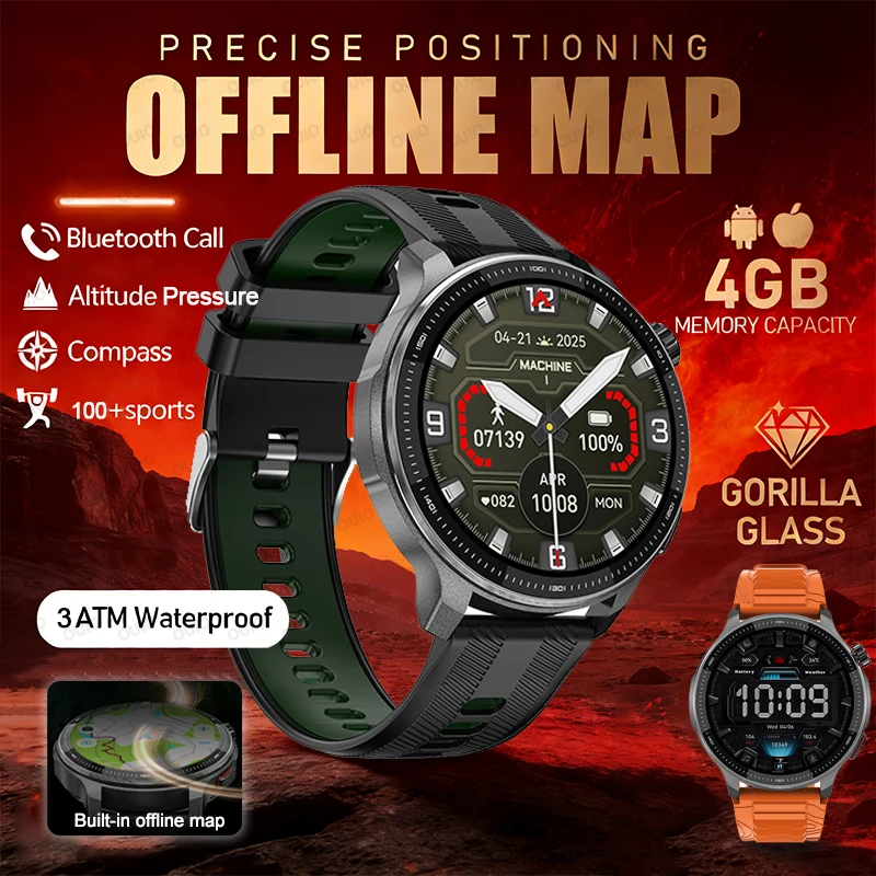 

New GPS Smart Watch 4GB Memory Built-in GPS Offline Map Altitude Pressure Compass 3ATM Waterproof Heart Rate Sports Smart Watch