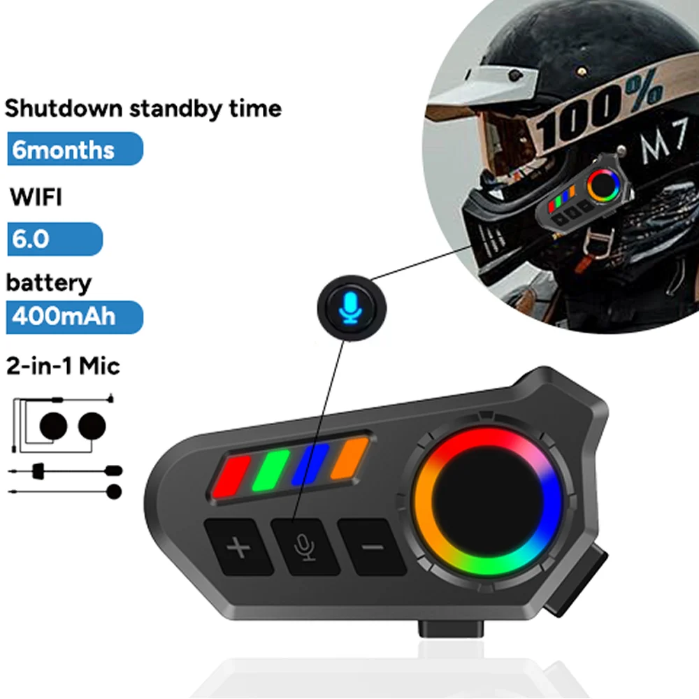 

Headset Helmet Bluetooth 6.0 Hands-free Call Phone Earphone IP65 Waterproof Wireless Music Player for Moto Helmet