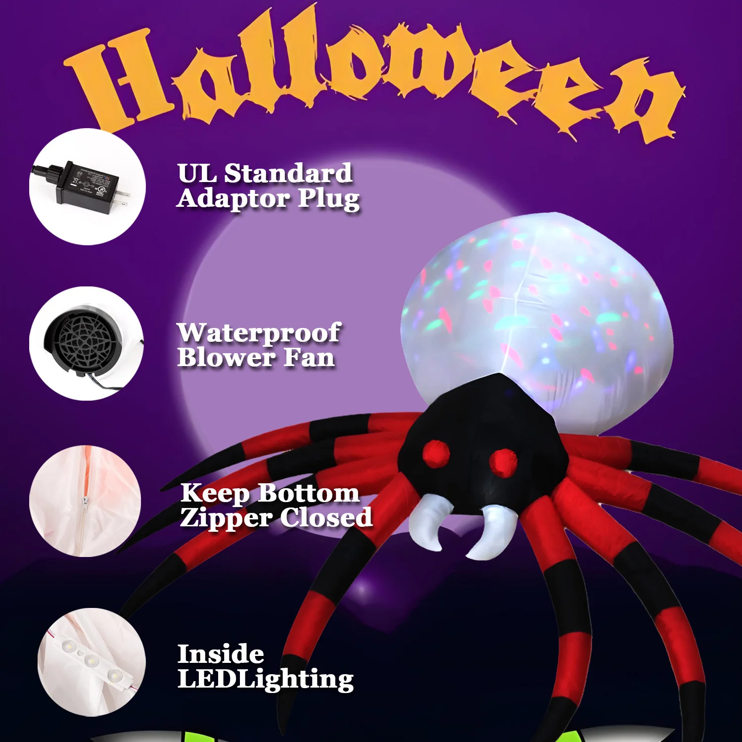 1pc Halloween Inflatables Outdoor Decorations Inflatable Yard Decoration with Build-in LEDs Blow Up Pumpkin for Halloween Party