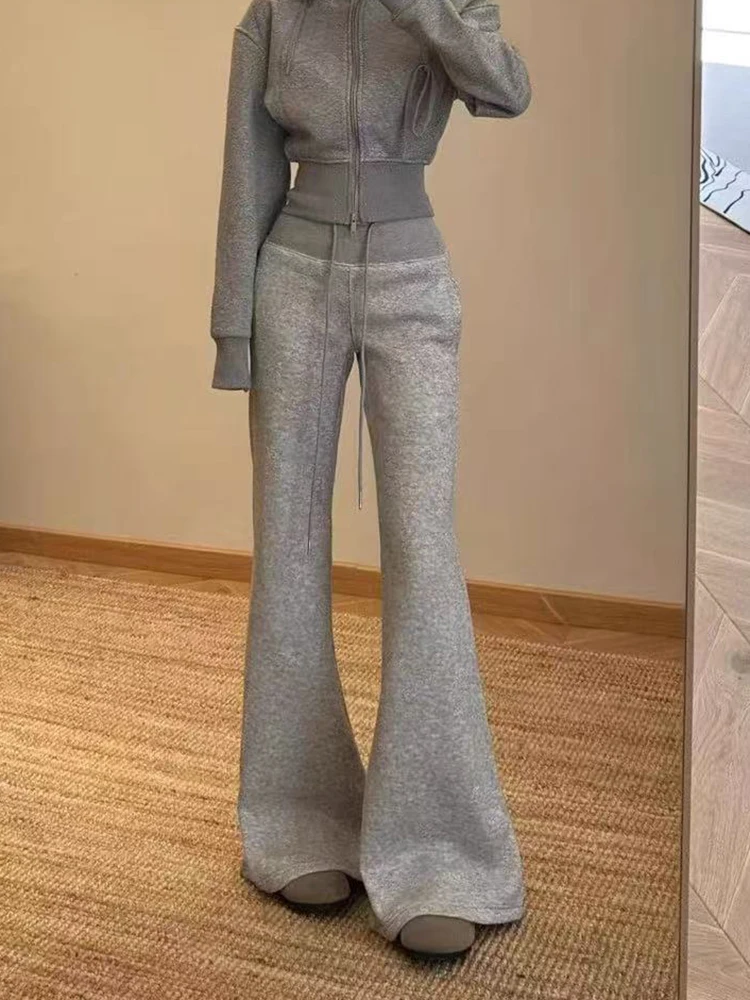 High Waist Flared Wide Leg Pants Women Y2K Autumn Korean All Match Sweatpants Harajuku Streetwear Slim Sports Jogging Trousers