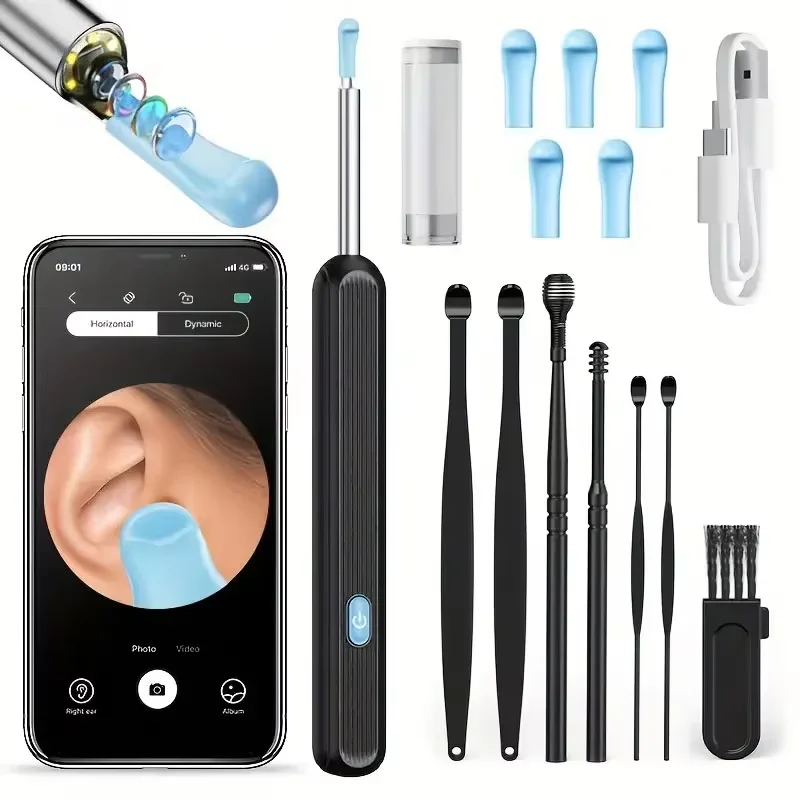Nettoyeur visuel de cire d'oreille avec caméra, Endoscope d'élimination du cérumen en toute sécurité avec caméra de 5M, Otoscope lumineux, outils de nettoyage des oreilles, soins des oreilles