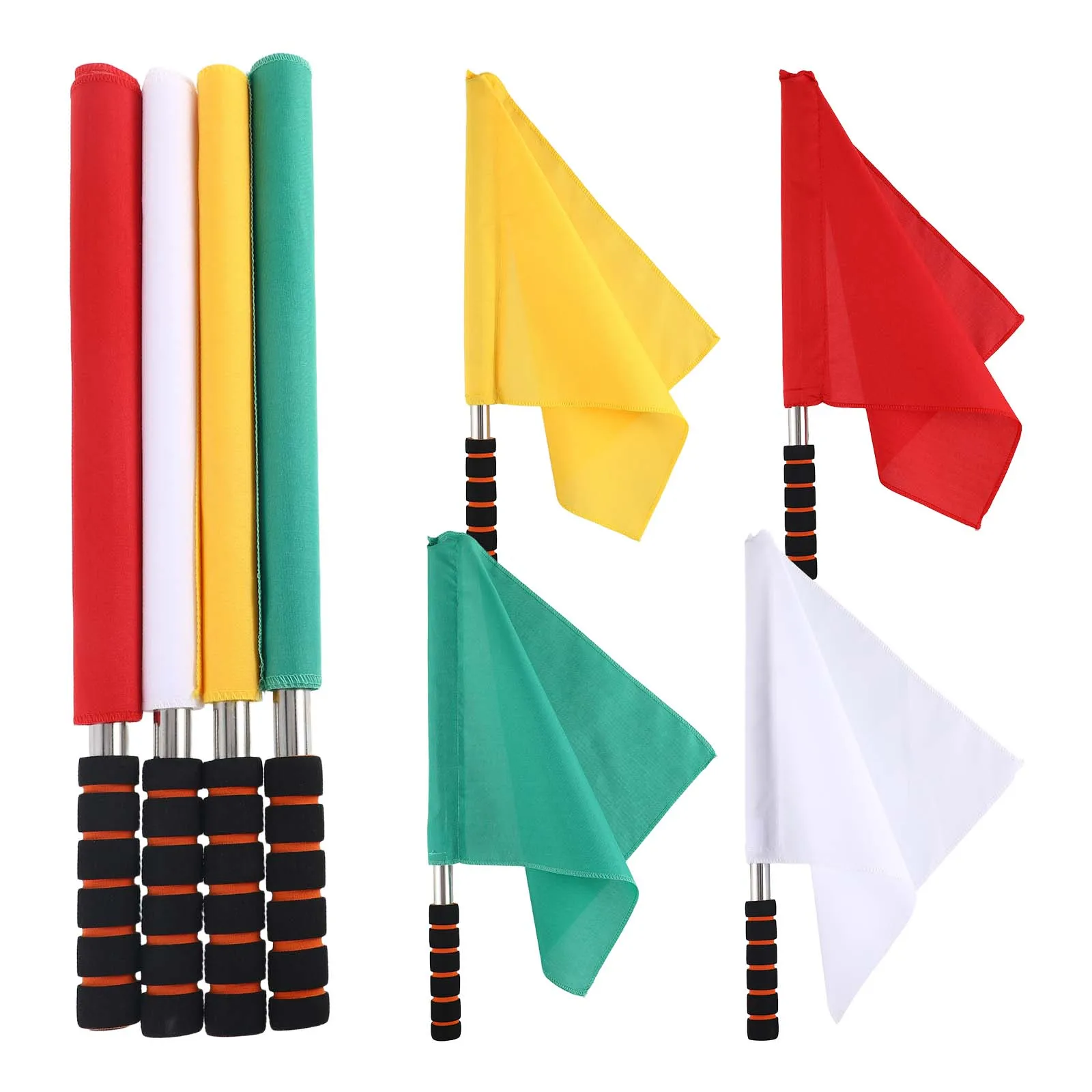 

4pcs Referee Flags Stainless Steel Pole Durable Waving Flags For Soccer Football Volleyball Rugby Athletic Competition Linesman