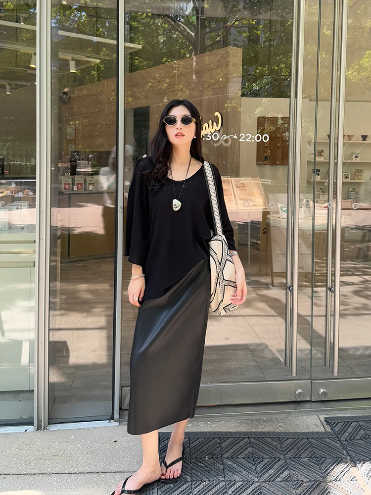 

Женская юбка Ele Commute Slim Straight из искусственной кожи с высокой талией и разрезом, повседневная, осенняя, модная