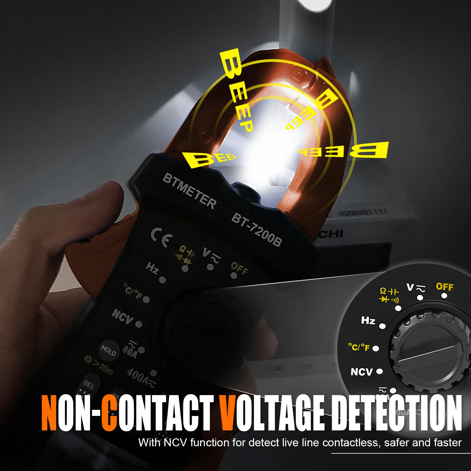 BTMETER-BT-7200B Digital Clamp Meter, Testador de Tensão Auto-Ranging, Cicatrizes Auto-Ranging, Capacitância, Diodo, Continuidade Tester, 6000 Contagens, BT-7200B