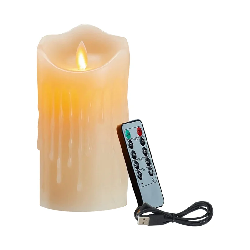 GEFENSI ABUP-2X LED Candles, Flickering Flameless Candles,Rechargeable Candle, Real Wax Candles With Remote Control,15Cm