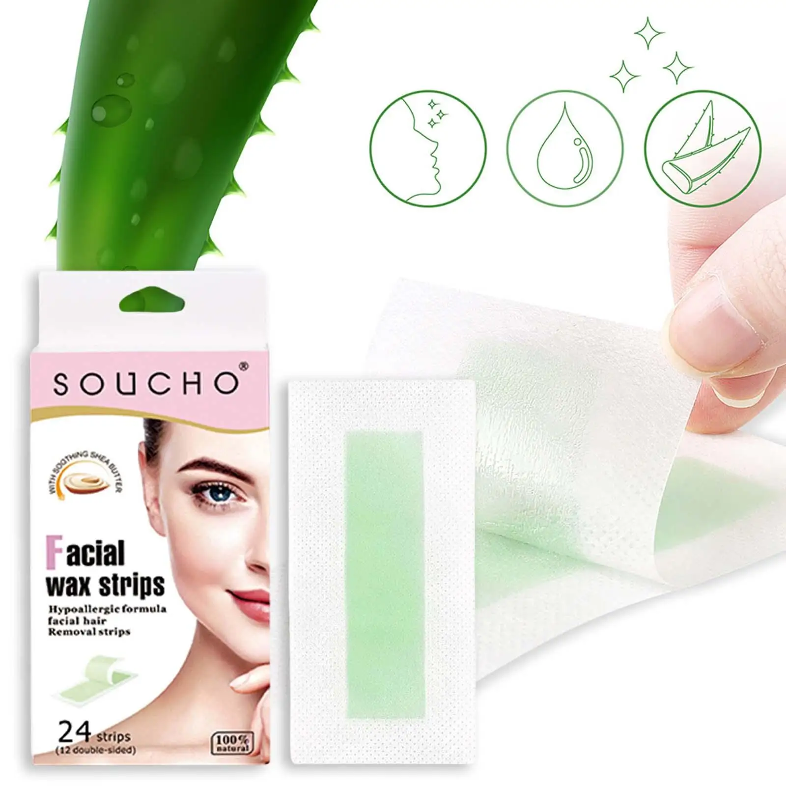 ボディ、フェイス、アーム、アイブロウペーパー、24個の脱毛ストリップ