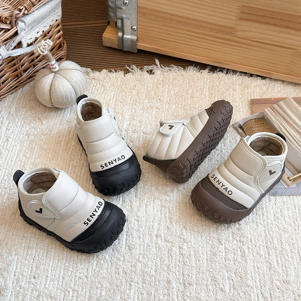 Children Casual Shoes Autumn Winter Baby Girls Boys Snow Boots Windproof Waterproof Non-slip Soft Sole Warm Plush Kids Boots