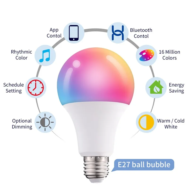 Żarówka LED Tuya Wifi/Bluetooth Smart Alexa E27 RGB Inteligentne Lampy 220V 110V Inteligentne Lampy dla Google Assistant Smart Life