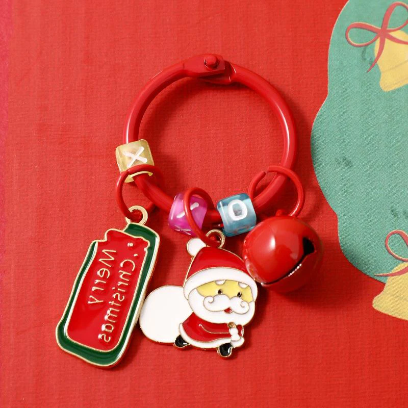 1Pcs Cute Christmas Keychain Funny Cartoon Snowflake Elk Bell Keyring for Women Men Bag Car Key Chain Xmas Souvenir Gifts