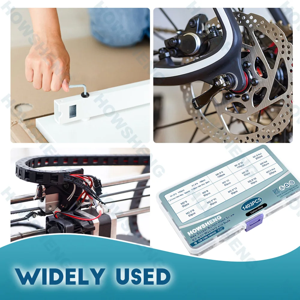 736/1403pcs Button Head Hex Socket Screw Set m1.6 m2 m2.5 Black 12.9 Grade Allen Round Head Screws Bolt Nut Kit Set