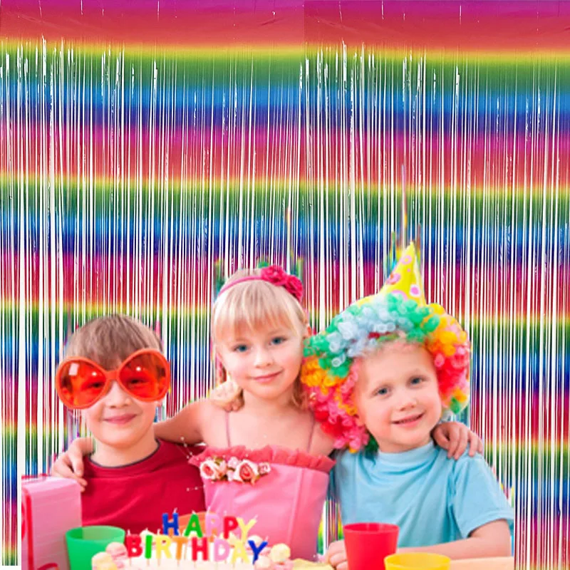 Regenbogen-Folien-Fransenvorhang, Macaron-Vorhänge, Fotokabinen-Hintergrund für Hochzeit, Geburtstag, Babyparty, Weihnachtsfeier, Dekorationen – Detail 1