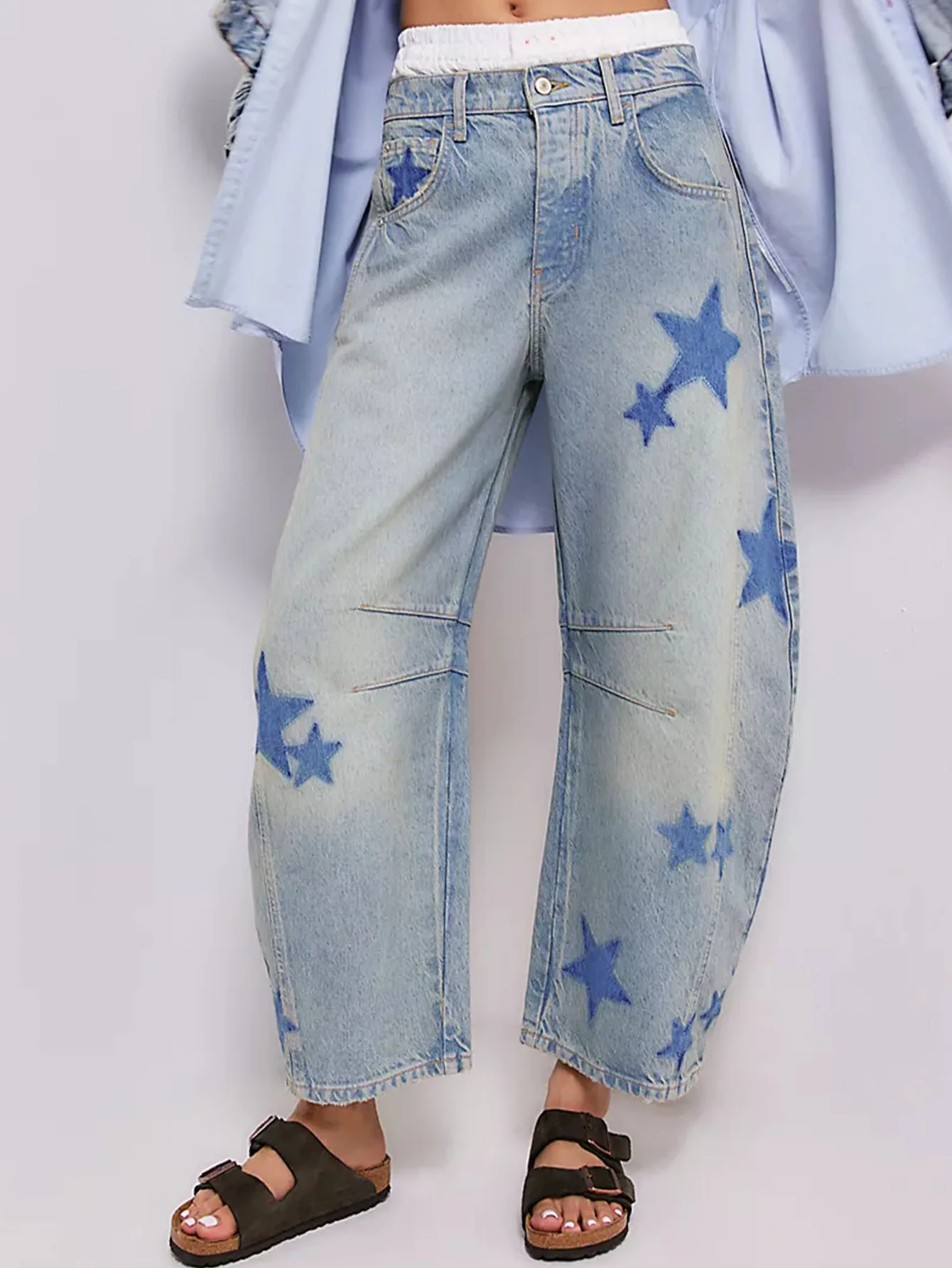 European Autumn Retro Blue Wide Leg Pants Women Hip Pop Loosen Fit Denim Trousers Y2k Female