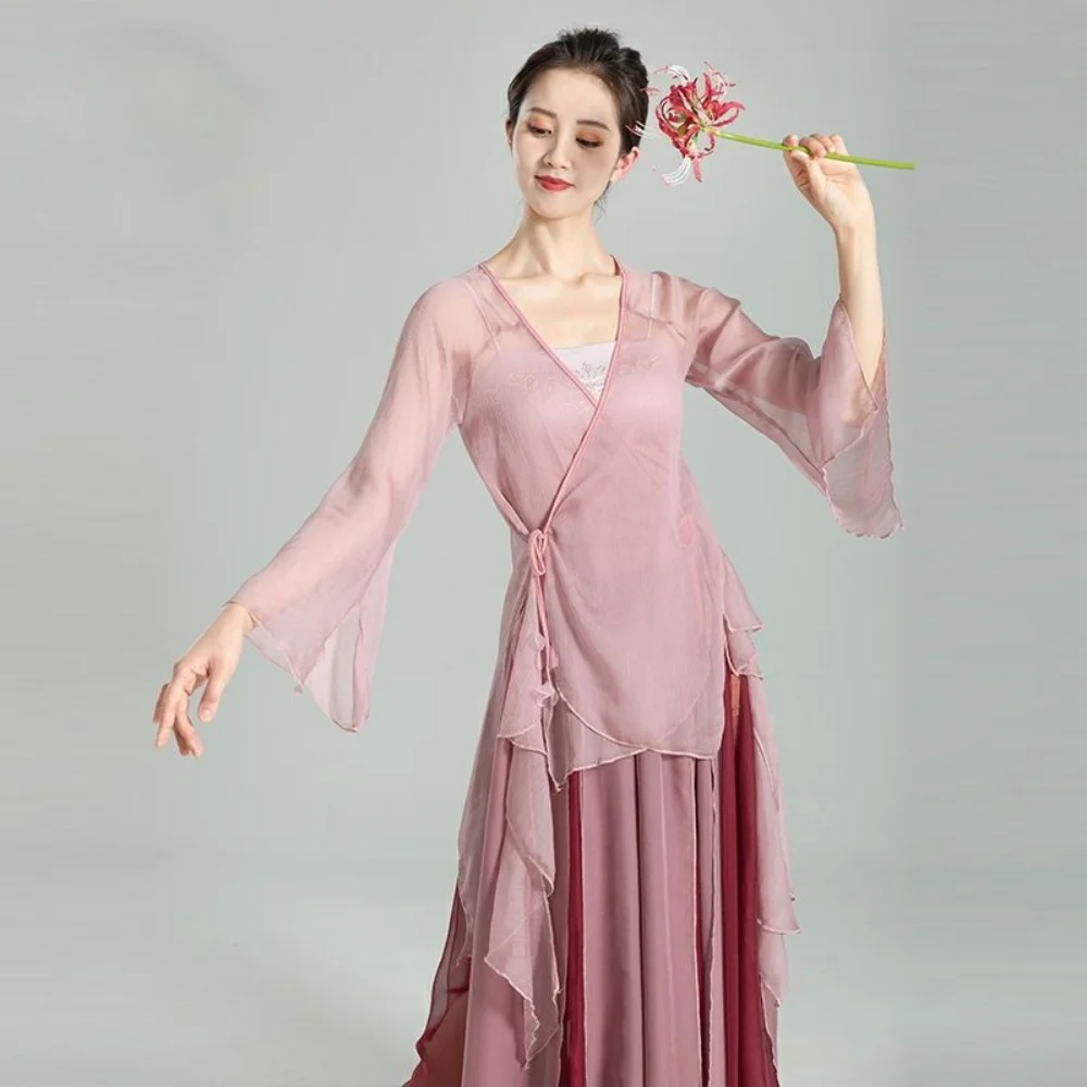 Classical Dance Practice Clothes Female Immortal Body Rhyme Top + Skirt Chinese Performance Dance Clothing Danse Chinoise