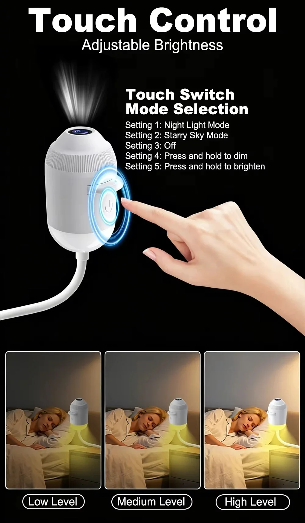 USB-Sternenhimmel-Projektorlampe mit klarem Bild, einstellbarer Helligkeit, Touch-Steuerung, 2-in-1-Nachtlicht und Sternenprojektor 2026 – Detail 6