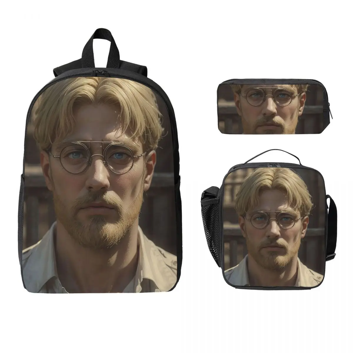 進撃の巨人-ジェイク・イェーガー-バックパック-男の子-女の子-ブックバッグ-スクールバッグ-コンピューターショルダーバッグ-3ps-断熱ランチバッグ-ペンケース