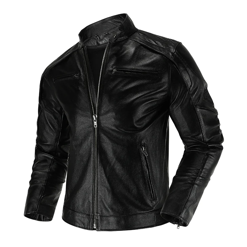 

Natural Top Layer Cowhide Leather Jacket Men's Motorcycle Suit Slim-Fit Short Section Skull Stand-Up Collar Leather Jacket