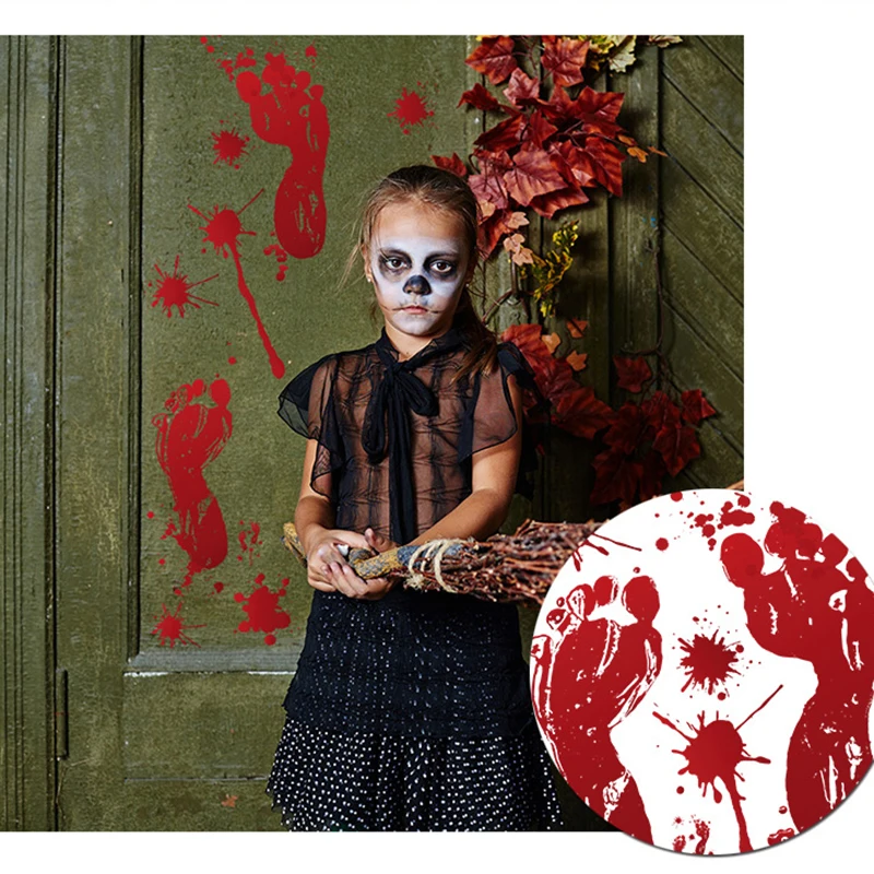 Halloween Window Stickers Terror Bloody Handprint Footprint Indoor Outdoor Spooky Halloween Party Wall Decal Floor Stickers