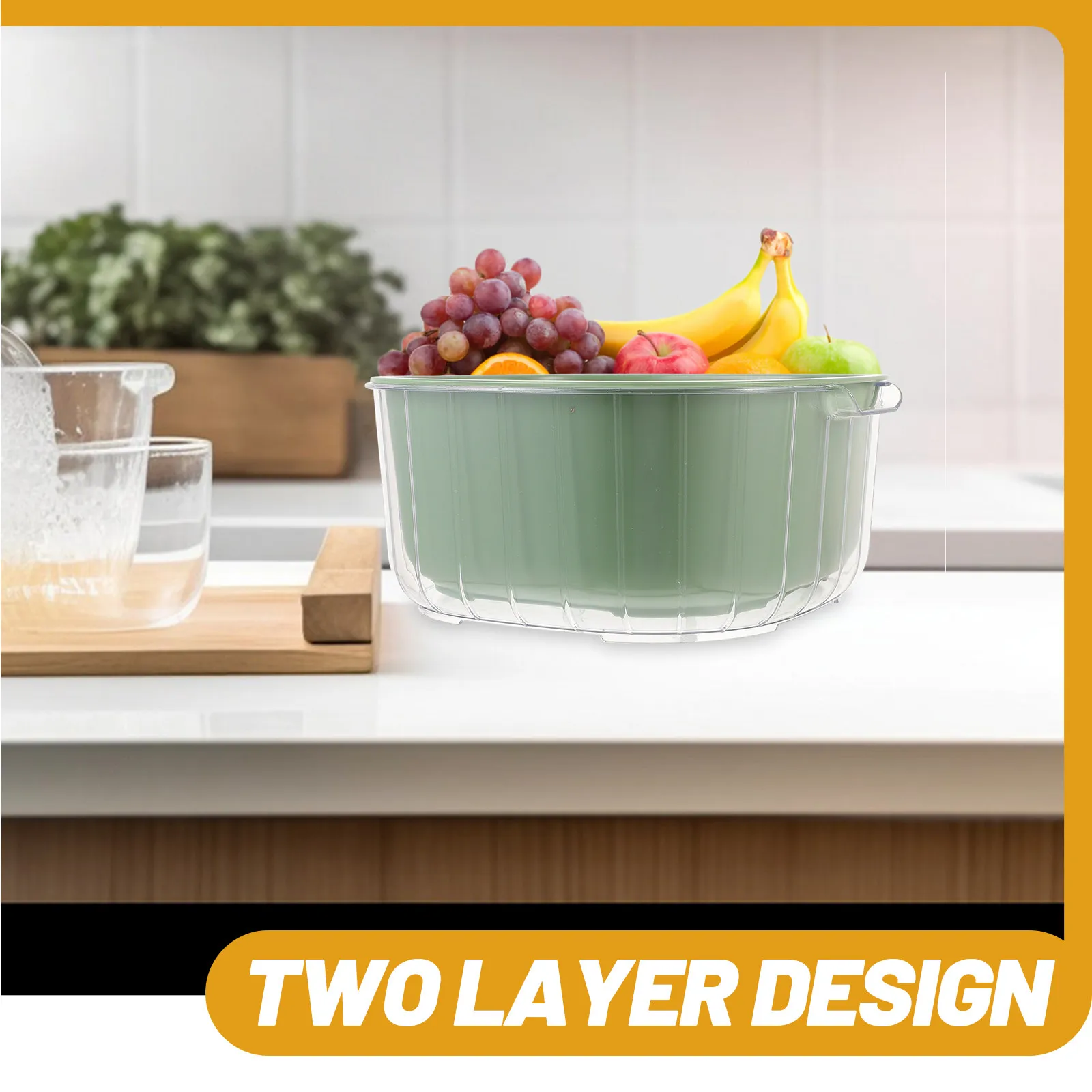 Double-Layer PP Kitchen Draining Basket with Nesting Strainer Bowl for Washing Draining Storing Fruits Vegetables Rice Beans