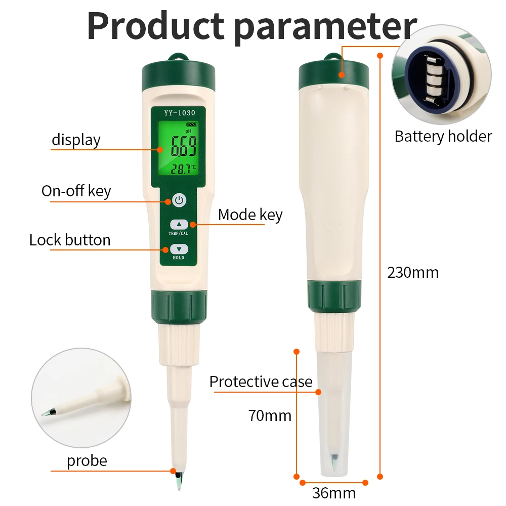 Lebensmittel-pH-Tester Teig-Alkalimeter-pH-Meter 0, 3-0, 5 für boden kosmetische Lebensmittel Käse Fleisch Obst ph cf Dual-Display – Detail 9