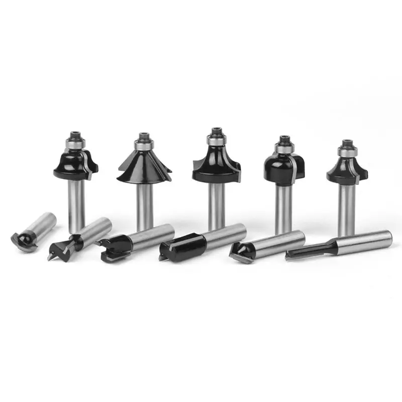 ABZC-Punte per router per la lavorazione del legno Set da 15 pezzi Macchina per incidere nera a 8 maniglie/Set di punte per trimmer elettrico per legno